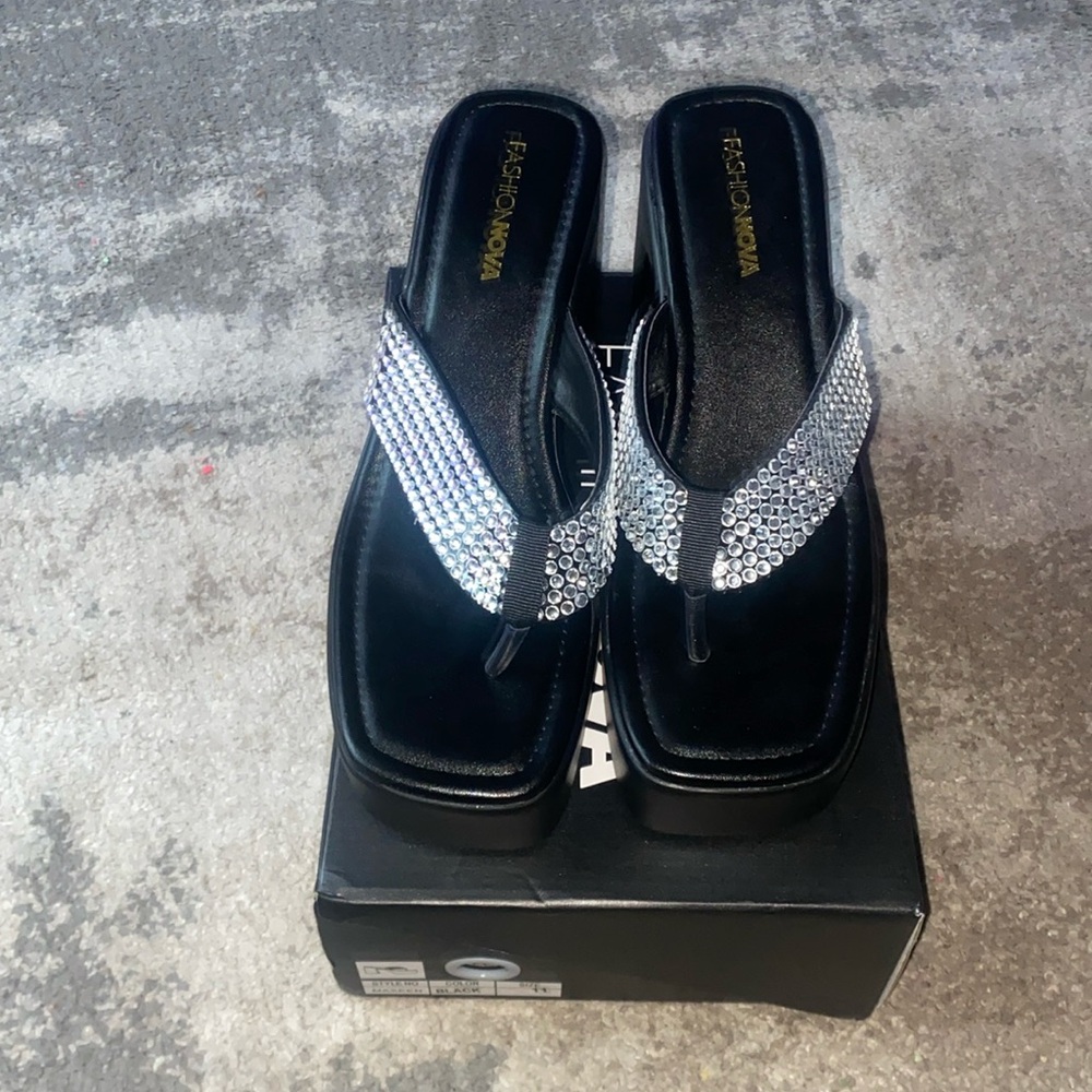 Fashion Nova Maxeen Rhinestone Heeled Sandals, Sz. 11